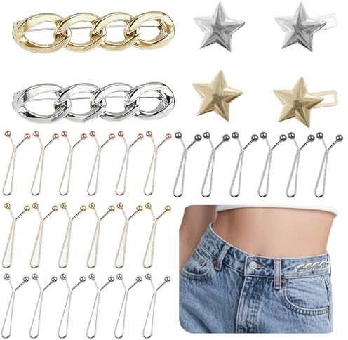 28 Stück Hosen Taillenspanner Verstellbare Waist Clip Jean Knopfnadeln Metall Hosenknopf Zum Enger Praktische Taillenschnallen Für Jeans Röcke Shorts Hemden Hosenbeine