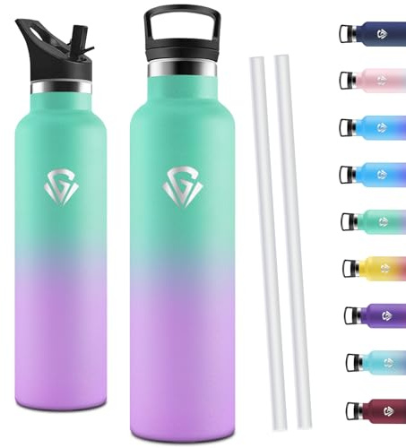Motswedi Borraccia Termica 1 Litro, Borraccia Acciaio Inox, Bottiglia Termica, Thermos Per Bevande Calde e Fredda, Bottiglia Acqua per Sport, Viaggi e Attività All'aperto, Verde lago & Morado claro