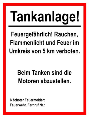 Hinweisschild aus Aluminium - Tankanlage - 30 x 45 cm