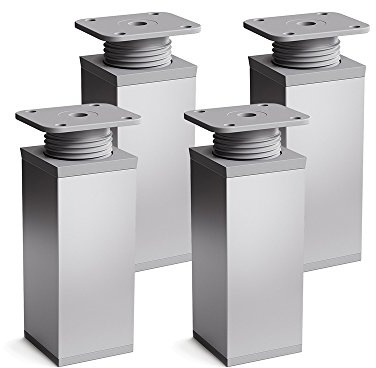 Sossai Piedini design per mobili, set 4 pezzi, H 100 mm, alluminio regolabile, profilo quadrato, modello MFV1, ideale per armadi, cassettiere