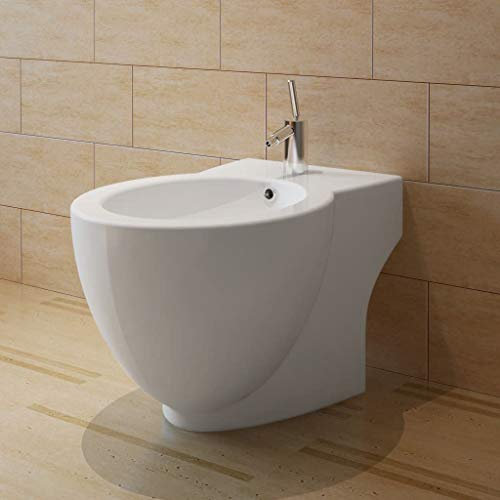 Festnight Bidet Rond à Pied en Céramique Sanitaire sans Robinets 58 x 40 x 40cm