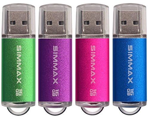 Memory Stick 4 Pack 16GB USB 2.0 Flash Drives Thumb Drive Pen Drive by SIMMAX (16GB Green Purple Pink Blue)