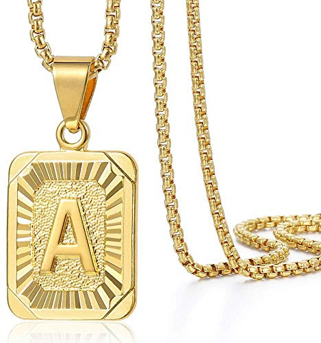 Trendsmax Initial Letter Pendant Necklace for Mens Womens Gold Plated Letter A Pendant Necklace Stainless Steel Box Link Chain 22inch