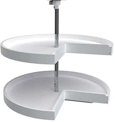 Rev-A-Shelf 2 Tier Pie-Cut Lazy Susan for Corner Base Cabinets, Plastic, 28 Double Shelf Swivel Kitchen Spice and Can Organizer, White, 6942-28-11-52