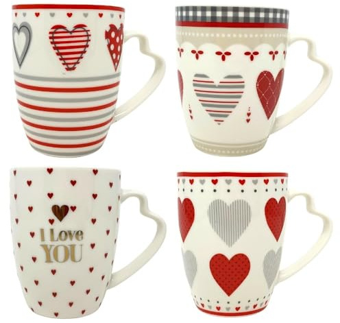 NAMAI Frukostmuggar Set 4 st - Mugg - Lämplig för diskmaskin och mikrovågsugn - 8cm x 10 cm - Porslin - Särskilda koppar - Blandade färger (röd)