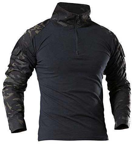 LiliChan T-Shirt Militaire t-Shirt Militaire à Manches Longues T-Shirt extérieur à Manches avec Fermeture éclair (Camouflage de Nuit, EU L (passende Brust: 38 -41))