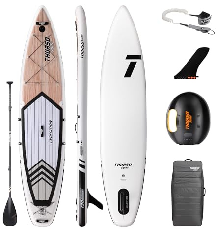 THURSO SURF Expedition Touring Aufblasbares Stand Up Paddle Board SUP 350 cm | 381 cm Woven Drop-Stitch Carbon Hybrid Paddel/US Touring Finne/Pumpe/Rucksack/Leash (11 ft 6)