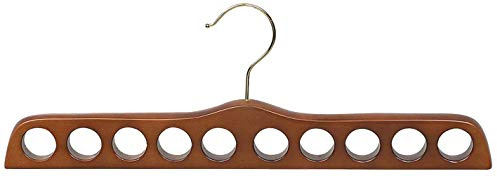 Walnut Finish Wood Scarf Hanger with 10 Holes and Brass Hardware in 17 1/2 Length X 3/4 Thick, 1 Hanger