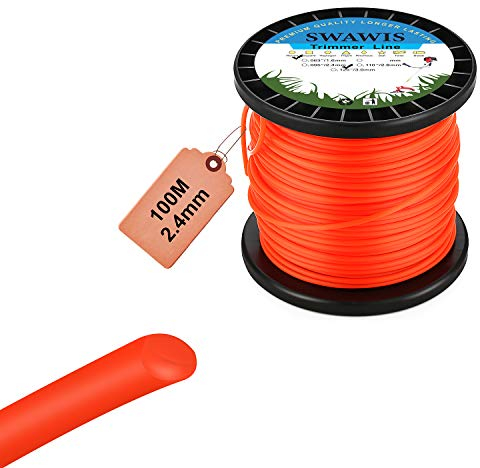 SWAWIS Trimmerfaden 2,4mm/100m, Rasen Mähfaden Ersatzfaden Rasentrimmer, Rund Ersatz-Trimmer Leine Nylonfaden Motorsense Trimmerschnur für Weed Grass Yard oder Garden, Orangerot