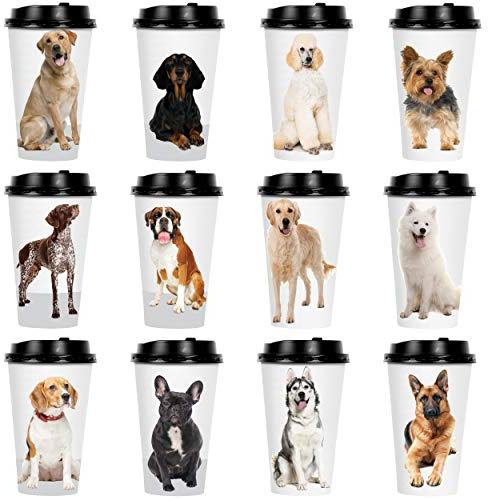 Youngever 72 Sets Disposable Coffee Cups with Lids, To Go Hot Coffee Cups, Durable Paper Cups with Lids (Dog Puppy Theme Design)