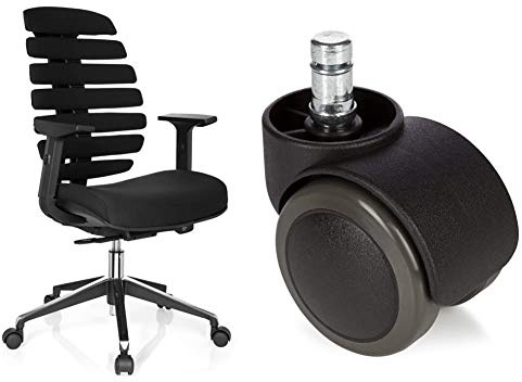 hjh OFFICE 714500 Profi Bürostuhl Ergo LINE II Stoff Schwarz ergonomischer Drehstuhl + Hartbodenrollen für Bürostuhl ROLO Stift 11 mm/Rolle 50 mm