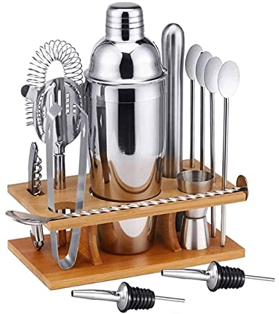 XIXIDIAN Kit de Barra de coctelera,Kit de Barra de 14 Piezas,Kit de Barman con Soporte,Herramientas de Conjunto de Barras Profesionales