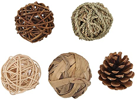 Hztyyier Bunny Chew Toy Rattan Ball Stroh Seil Tannenzapfen für Haustiere Kaninchen Vögel Hamster Chinchilla