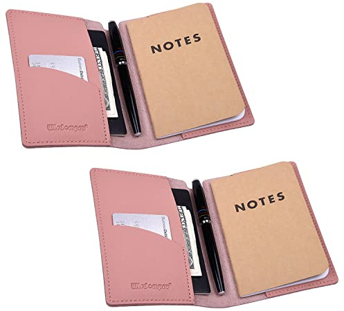 Wisdompro Tagebucheinband, PU-Leder, Notizbucheinband für Notizen, oder andere 8,9 x 14 cm, Pink, 2 Stück | Schutzhülle für 8,9x14 cm (3.5 x 5.5) Notizbücher & Cahier Journal, Lederhülle für Notizblock & Planer Rosa