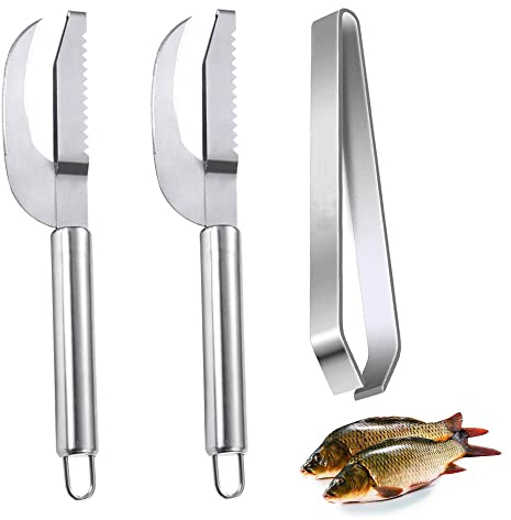 LONGHAO 3 pcs,Fischs Chuppenschaber,Fischschupper Schaber,Fish Scaler Scraper,Fischschuppenmesser Mit Wellenschliff,FischschuppenschäLer,FischgräTenentfernungsset FüR Fischschuppen,FüR KüChe