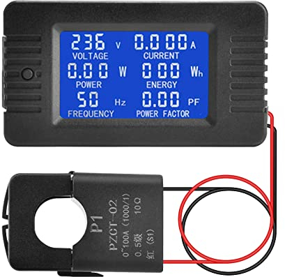 Aideepen AC 80-260V 100A Current Voltage Amperage Power Energy Panel Meter LCD 6-in-1 Home Digital Display Ammeter Voltmeter Multimeter with open CT