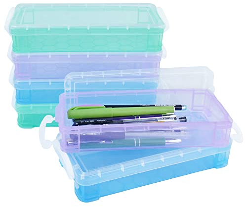 THATSRAD 6 PCS Boîte à Crayons Plastique 21.5 * 10 * 4cm Boite Rangement Crayon de Couleur Superposable Trousse Transparente Crayon