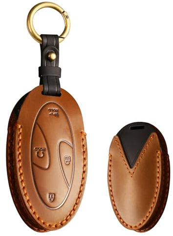 KUNIO Étui de clé en Cuir pour Hyundai Ioniq 6 Grandeur GN7 KONA 2023-7 Boutons - Marron