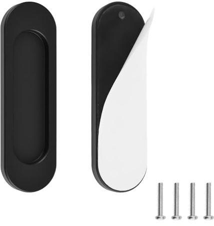 MOROBOR Self-Stick Oval Sliding Door Pulls, 2pcs Aluminum Alloy Flush Pull Punch-Free Handle for Sliding Barn Door Windows Cabinets (Matte Black, 100mm)