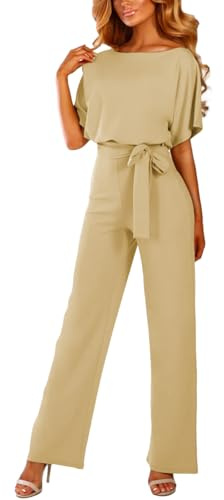 amropi Monopezzi e Tutine da Donna Tuta Lungo a Gamba Larga Pantaloni Elegante Jumpsuit Beige,S