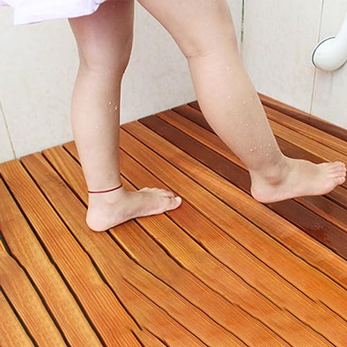 RENLXFI Große hölzerne Badematten für Badezimmer Boden, Dusche Matte Anti-Rutsch für Spa Home oder Outdoor-Pool, natürliche Dusche Boden Fuß-Plattform (Size : 35.4x39.4in/90x100cm)