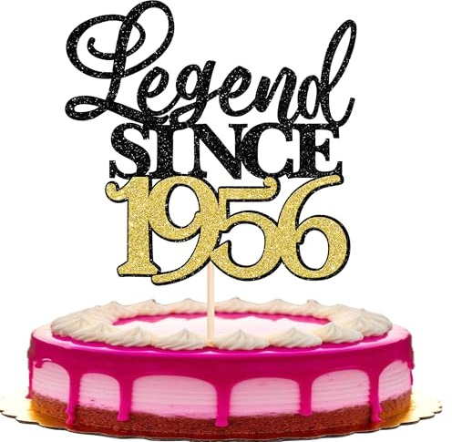Xsstarmi 1 Pack Legend Since 1956 Cake Topper Glitter Happy 70th Birthday Cake Topper for Cheers to 70 Fabulous Men and Women 70th Birthday Anniversary Party Cake Decorations Black Gold