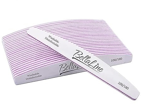 BellaLine Profi-Nagelfeilen 100/180 Grit – 25 Stück – Salon-Pack – Halbmond-Form – Für Gel-, Acryl- & Naturnägel – Wiederverwendbar & Hygienisch
