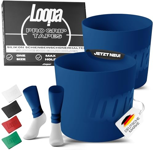 Loopa Pro Grip Tapes Fußball Schienbeinschonerhalter aus hochwertigem Silikon für Herren, Damen & Kinder (ab12J.) | Fußball Stutzenhalter | Shin Guard Holder | Shin Pad Stay (Blue)
