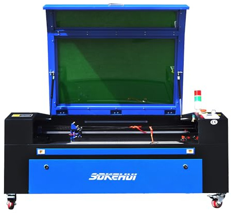 Autofokus CO2 Laser Graviermaschine, 100W 1000x800mm, Zellularplattform & Messerstreifenplattform, mit Signalanzeige, kompatibel mit CorelDraw, AutoCAD, Illustrator, Lightburn, Gravur Cutter Engraver