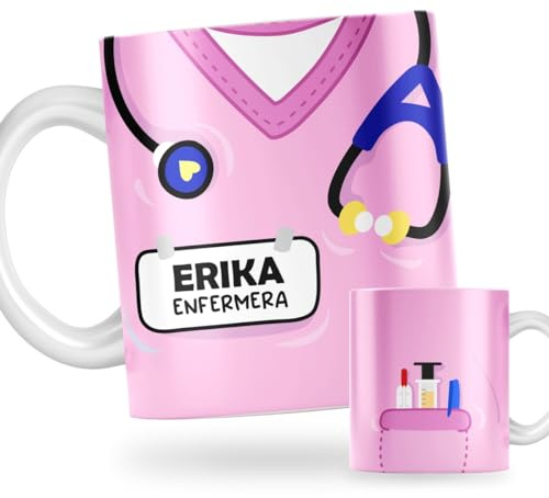 DEREGALOOS Taza Original Personalizada con Nombre. Taza para Regalar Uniforme TCAE Médico o Enfermera. Taza de Desayuno Accesorios Médico. Regalo original para enfermeros.