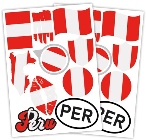 Finest Folia 2er Set DIN A4 Länderaufkleber Fahne Aufkleber Länderfahne Flagge für Auto Motorrad Sticker Länderflagge selbstklebend wetterfest R217 (43 Peru)