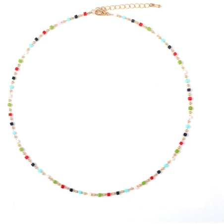 Pärlhalsband, Halsband med Pärlor Sommarhalsband Cubic Crystal-Halsband Bohemian Beads-Halsband Tillbehör för Strandfestbalfest för Flickor Kvinnor (Färgglad)