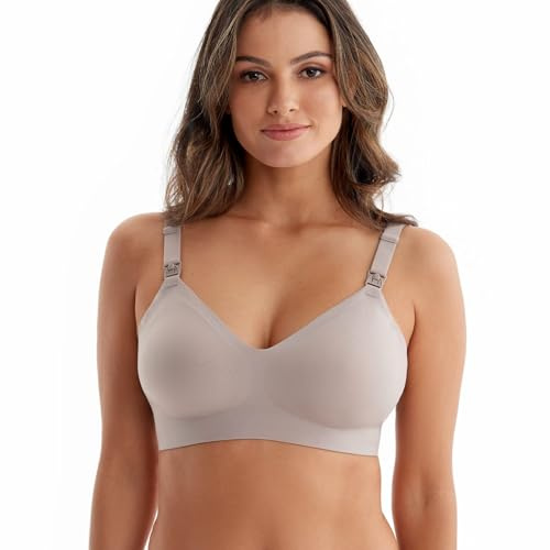 Momcozy amningsbh utan bygel, sömlös graviditetsbehå & sömn-BH-mjuk, vadderad bralette för amning och vardag, BRUN, M