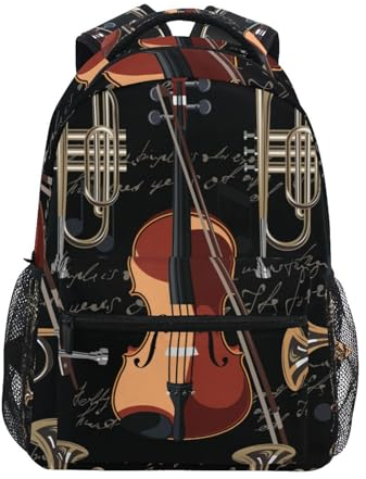 Sac à dos avec violon et trompette musicale pour garçons, filles, enfants, école, voyage, sac à dos pour ordinateur portable, B709, 40.5x29x17.5cm