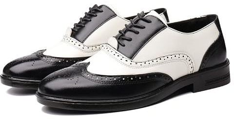 YDNH Robe Oxford Homme à Lacets Richelieu en Relief Bout d'aile Bicolore en Cuir Végétalien Chaussures Oxford Talon Bloc Semelle en Caoutchouc Antidérapante