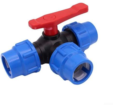 Getdoublerich PE Pipe 3 Way Ball Valve, Plastic Valve, Black+Blue, Easy and Fast Installation (50mm)