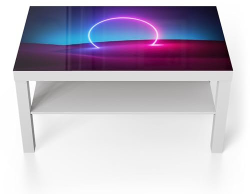 DEQORI Glastisch | weiß groß 90x50 cm | Motiv Surreale Oase | ausgefallener Beistelltisch aus Glas | Hochglanz Couchtisch fürs Wohnzimmer | moderner Couch Tisch mit Design