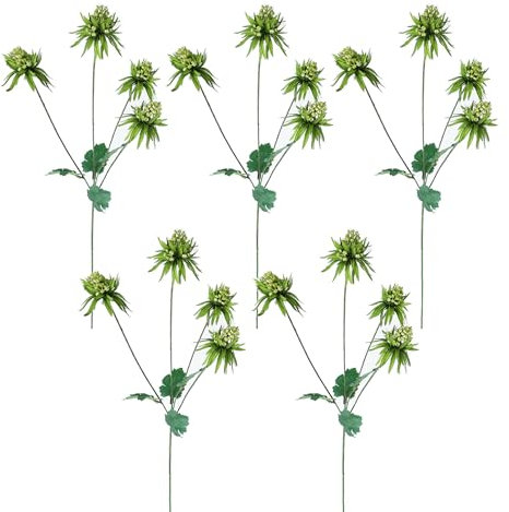 LEMCC 5 Stück Künstliche Distelblumen, Eryngium-Blumenstrauß, Künstliche Eryngiums Foetidum-Zweige, Künstliche Pflanzensprays, Seestechpalme, Dornen-Sellerie-Picks für Hochzeitsfeier,