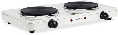 KRYPTON 2000W Double Hot Plate for Table Top Cooking | 2 Ring Hob with Cast Iron Heating Plates, Adjustable Temperature Knob | Lightweight & Portable Electric Hob for Home Camping & Caravan Cooking