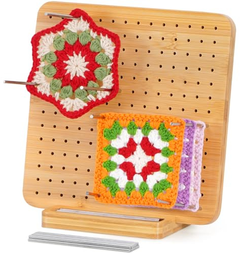 Lifewit 19,6 cm blockeringsbräda för mormorsrutor med 20 stift, blockplatta i bambu för virk- och stickprojekt, blocking board för virkning, tillbehör virkverktyg Present till virkentusiaster.