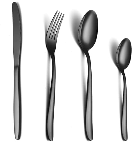 COPOTIO Juego de cubiertos negro para 6 personas, Cubertería acero inoxidable 24 piezas, con cuchara cuchillo y tenedor