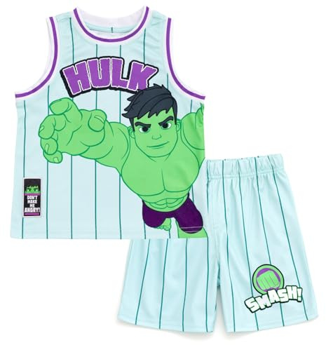 Marvel Spidey and His Amazing Friends Hulk Toddler Boys Mesh Jersey Tank Top and Basketball Shorts Outfit Set Mint Green 5T