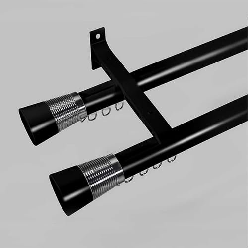 Vorhangschiene Römische Stange Doppelte Schiene Gardinenstange aus Aluminium 2-läufig Komplettset mit Zubehör for Vorhänge Fenster Balkon Büros Hotels(Black,2.5m(8.2ft))