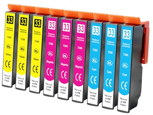 Yowell 9X 33XL Druckerpatronen Kompatibel für Epson 33 XL Cyan Magenta Gelb für Epson Expression Premium XP-530 XP-540 XP-7100 XP-900 XP-630 XP-635