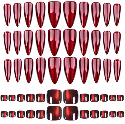 NHQZ Faux ongles court,54 pièces ongles autocollants adhesif,faux ongles autocollants à pression avec de la colle,ongles a coller en yeux de chat pour femmes et filles pour les pieds et les mains