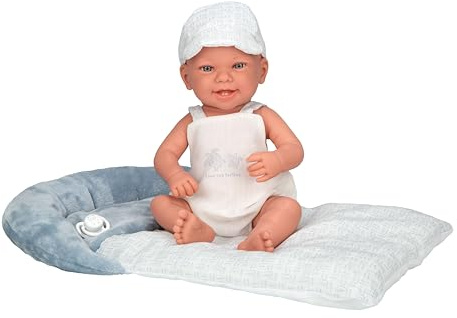 ARIAS -Elegance docka 42 cm ZOE med vinyl kropp och lemmar. Klänning med blå och vit uppsättning, mössa och kudde att leka med, inkluderar napp och kudde, leksak barn alla åldrar (ARI65390)
