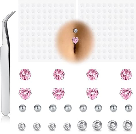 VFUN Piercing falso para el ombligo, circonita cúbica, piercing para oreja, labio, ceja, nariz, sin perforación, joyería falsa