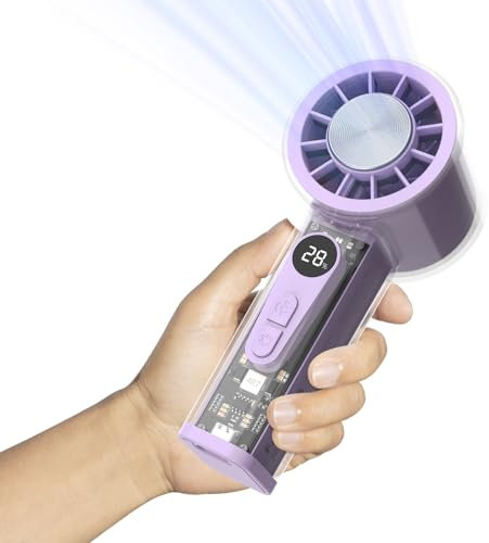 Oramuon Ventilateur Portable Rechargeable 5000mAh (avec fonction de refroidissement) — Mini Ventilateur de Poche 6 Vitesses, Autonomie maximale 15h, Écran LED — Indispensable pour Concerts, Voyages