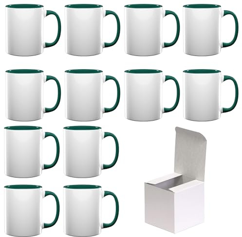 AL PRODUCTION Set Tazze per Sublimazione in Ceramica Bianca 330ml - Tazza Mug di Categoria AAA inclusa di Scatola per Gadget e Personalizzazioni - Made in Italy (Verde Scuro, 12 Unità)