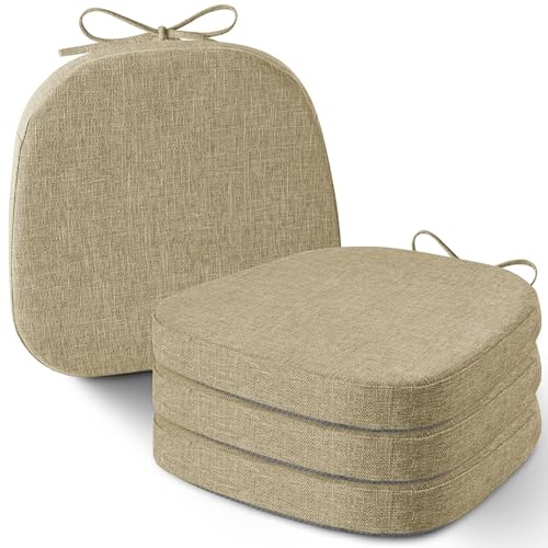 AddGrace 4er-Set Stuhlkissen für Metallstühle, 35x35 cm Sitzkissen Beige | Quadratische, mit Bändern, waschbar, rutschfeste Sitzkissen für Küche, Indoor, Gartenstuhl, Balkon, Terrasse & Esszimmer